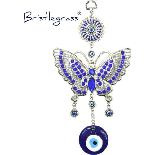 BRISTLEGRASS Turkish Blue Evil Eye Rhinestone Butterfly 130mm Amulets Lucky Charm Wall Hanging Pendant Pendulum Blessing Protect