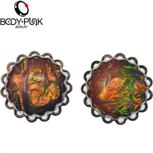 BODY PUNK 1Pair Brown Foil Filigree Ear Plug Tunnels Ear Expanders Gauges 6-20mm Screw 316L Stainless Steel Piercing Jewelry