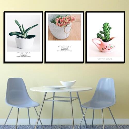 Waterproof 3-pcs Green cactus PlantsSeries Posters And Prints Wall Art Canvas Painting Bunny Nursery Prints Wall Unframe