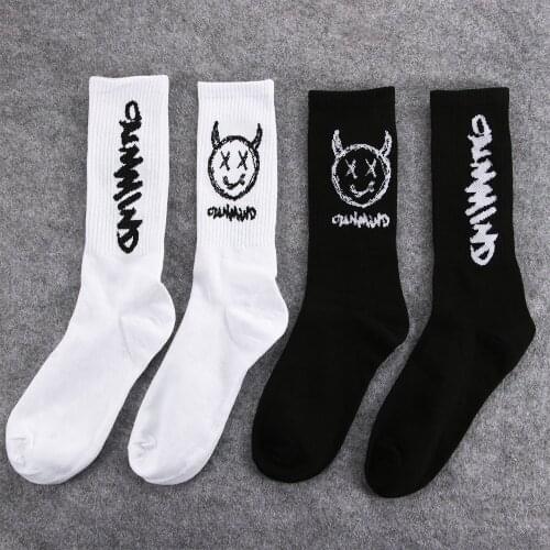 1Pair Japanese Cotton Cartoon Pattern Hip Hop Style Breathable Mid Tube Socks Skateboard Socks Soft Long Sock for Men