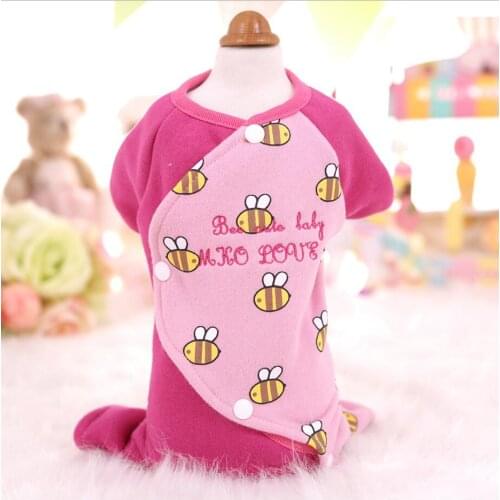 Dog Pet Jumpsuit Cartoon Bee Print Girl Fully Belly Closure Dog Outfit Autumn Clothes for Teddy Chihuahua XS S M L XL