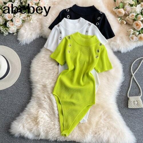 2021 New Summer Temperament stand collar short sleeve Rompers metal hollow out design knitted solid color Rompers