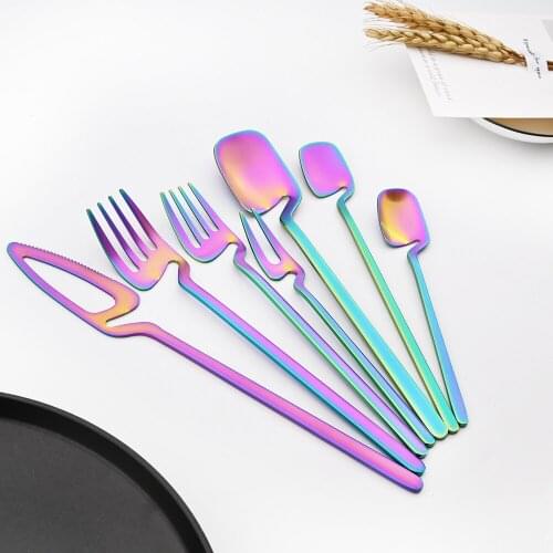 Rainbow 1pcs Matte Stainless Steel Cutlery Sets Tableware 18/10 Knife Forks Spoons Flatware Set Safe Dinnerware Set Silverware