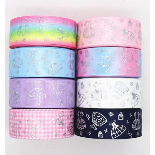 18061001, 1" 25mm 10 yards glitter laser silver princess dresses printed grosgrain ribbons gift packaging DIY handmade materials