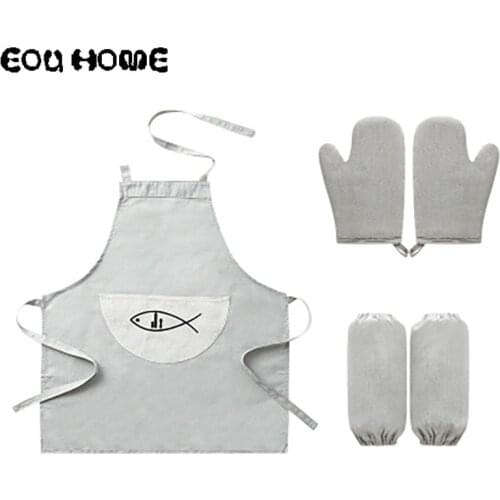 3 Pcs/Set Cotton Apron Sleeve Household Insulated Gloves Home Kitchen Baking Cooking Waterproof Anti-fouling Oversleeve Pinafore