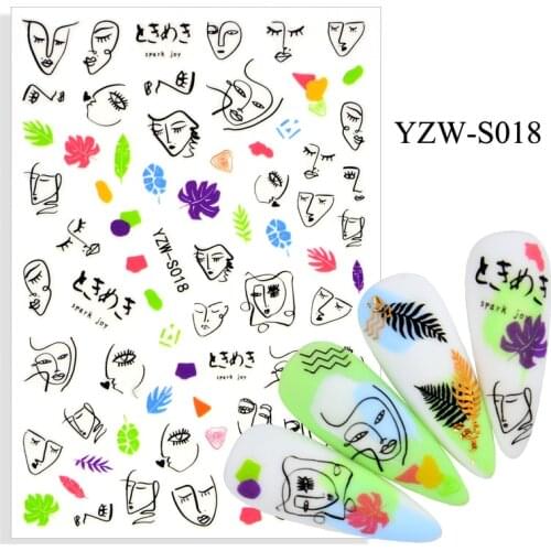 3D Nail Sticker Sketch Face Lady Slider Nails Art Decoration Wraps Decals Design Adhesive Manicure Tips Stickers Pegatina