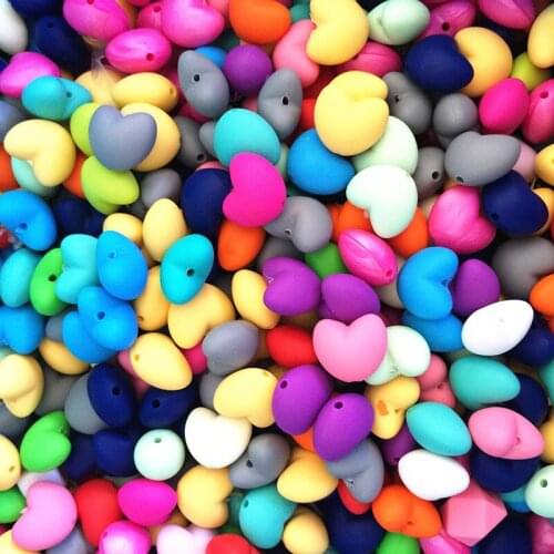50 Beads (20mm Heart) YOU Choose Colours - Loose Teething Baby Chew Jewelry Beads Teething Necklace Teether Toypcs/lot Food