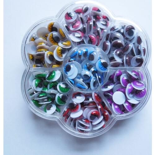 Free Shipping 10mm MIX Color With the Eyelashes Eye Activities Moving Plastic Eyes For Doll Toy Scrapbook 210Pcs/Box