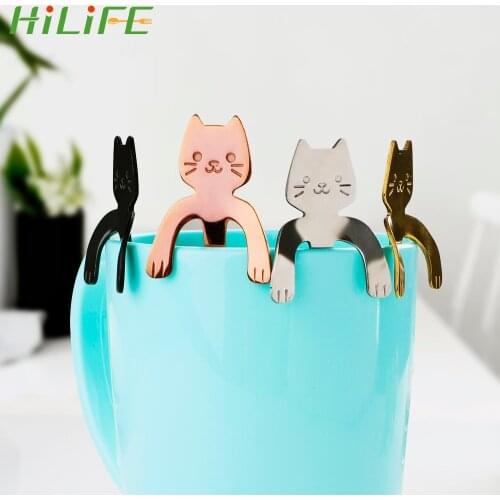 HILIFE Ice Cream Dessert Spoons Mini Drinking Tools Stainless Steel Tableware for Bar Party Cute Cat Teaspoons Tea Coffee Spoon