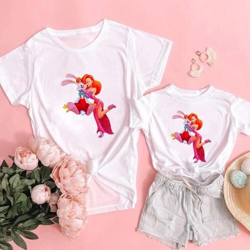 Mother Daughter Macthing Tshirts Family Alice In Wonderland Disney Printed Mom Mum Baby Mommy And Me Clothes Fashion Women Tops