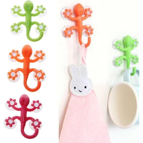 Gecko Powerful Plastic Four Suction Cups Hook Wall Hanger Decoration Bathroom WXTC