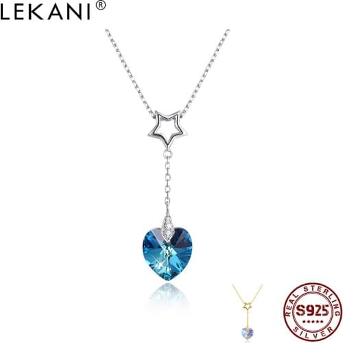 LEKANI 925 Sterling Silver Heart Star Pendant Necklaces For Women Colorful Crystal Choker Necklace Anniversary Romantic Gifts