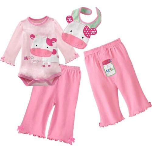 Baby Girls Clothes Suits Outfits Babe Bibs 3-Pieces Sets Bodysuits PP Pants 100% Cotton Top Quality