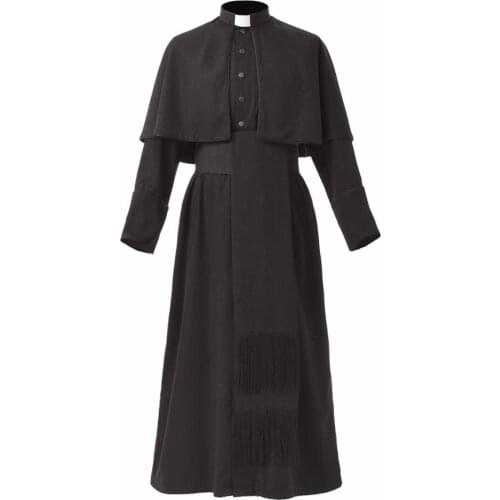Black Priests Robe Cassock Adult Catholic Roman Soutane Pope Missionary Uniform Medieval Clergy