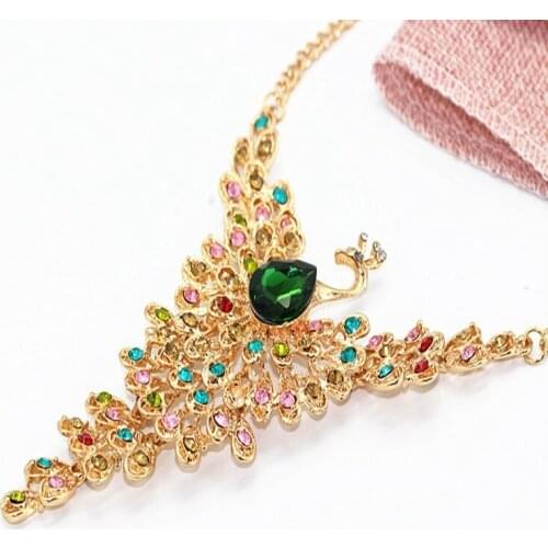 Exaggerated Jewelry Yellow Gold Filled Retro Peacock Womens Necklace