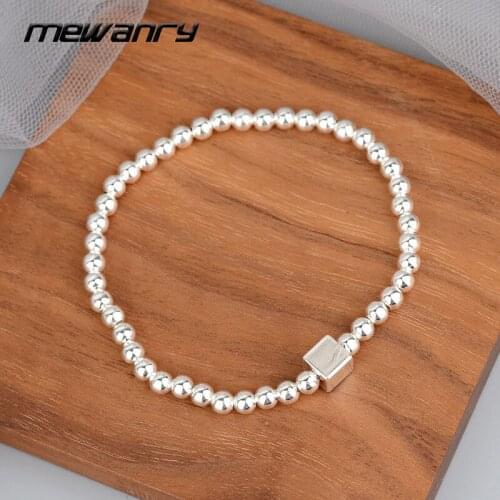 MEWANRY 925 Sterling Silver Bracelets for Women String of Beads Accessories Fashion Simple Cube Design Party Jewelry Wholesale