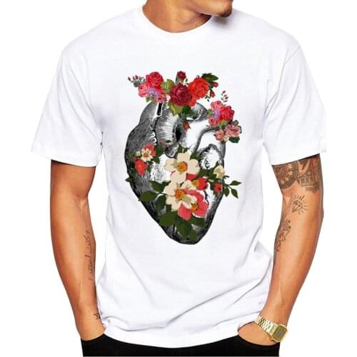 TEEHUB Newest Vintage Heart Men T-Shirt Flower Heart Printed Tshirts Short Sleeve O-Neck Cool Tee Hipster Tops