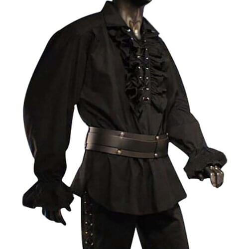 Men British Loose Casual Shirt Medieval Retro Knight Cosplay Costume Viking Pirate Gothic Carnival Party Long Sleeve Tops