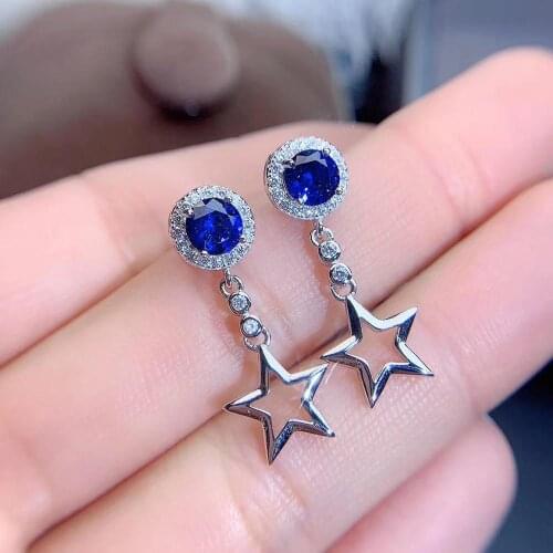 Natural And Real Sapphire Earring 925 sterling silver Fine jewelry For men women