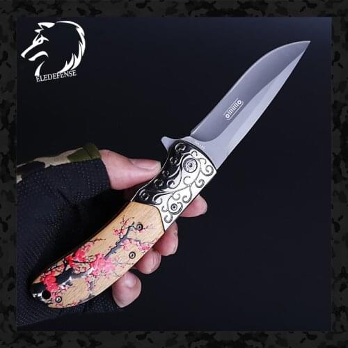 Women/Girl New Arrivals Plum Blossom Style Wood Handle Knives Mini Pocket Folding Knife Weapons Survival Tool Hunting EDC