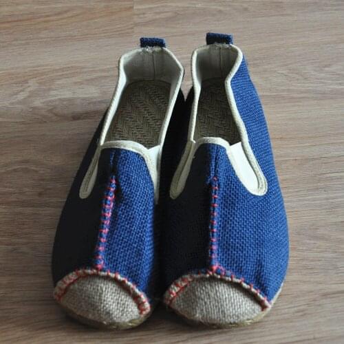 Chinese style Couple countryside flattie shoes Beige blue Unisex Chinese Jute knitted Linen Shoes Comfortable driving Flat shoes