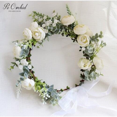 PEORCHID Artificial flower Crown Hair Vine Wedding Hair Accessories For Women Bridal Wreath Headdress Bride Headband Mariage