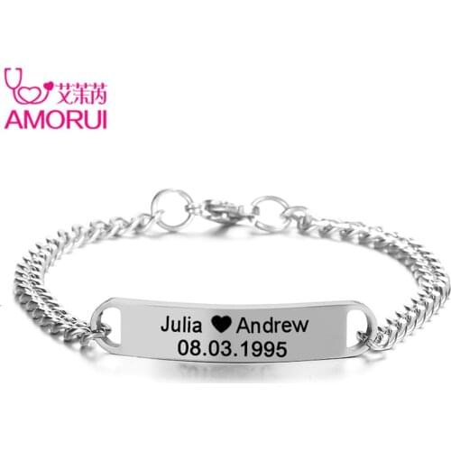 Personalized Engraved Name Letter Bracelet Stainless Steel Custom Nameplate ID Bangles For Women Men Anniversary Gift Bijoux