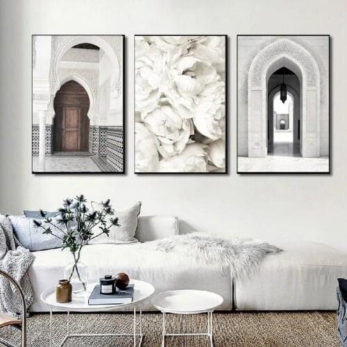 Arab Calligraphy Canvas Poster Morocco Old Door Mosque Islamic Painting Subhanallah Bismillah Print Muslim Wall Art Picture