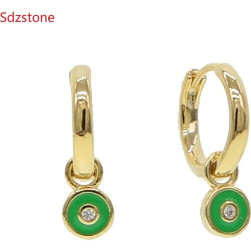Sdzstone drop Shipping Factory Sale Cute Lovely Girl Jewelry Gold Pink Green Enamel Tag Charm Dangle Earrings