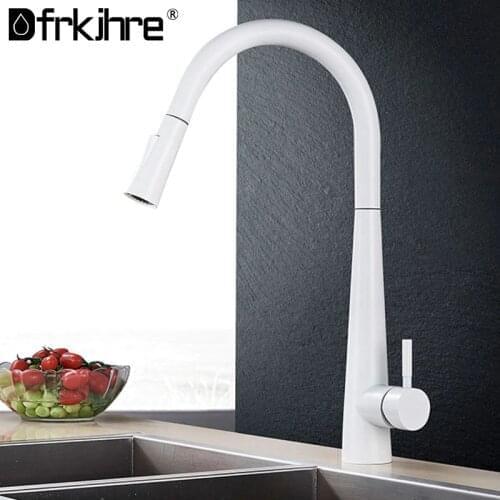Dfrkjhre White Kitchen Faucet Brass Deck Mounted Swivel Spout Single Handles Kitchen Sink Faucet Pull Out Mixer Tap
