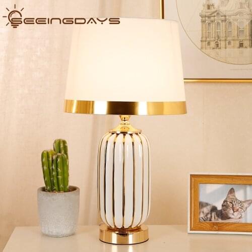 Modern Bedroom Ceramic Table Lamp Home Luxury Post-Modern American Living Room Chinese Decoration Bedside Lamp Indoor Lighting