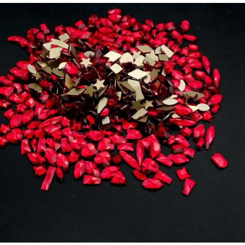 100pcs Red Glass Flat Back Rhinestones 12 Styles Nail Art Stones Flatback Raindrop Nail Rhinestones For 3D Nail Art Decoration