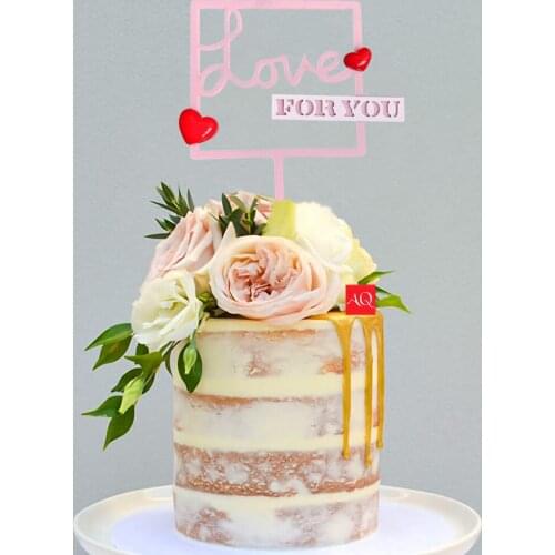 Cake Toppers Pink Love For You Acrylic Cake Flags Couple For Wedding Bride Party Baking DIY Decor