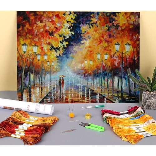 Couple In The Night Printed Water-Soluble Canvas 11CT Cross Stitch Patterns Embroidery DMC Threads Handmade Sewing Mulina