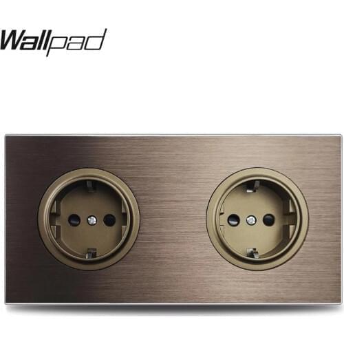 Wallpad L6 Double EU Wall Sockets 172 * 86mm Electric Power Outlet Brown Brushed Aluminum Panel