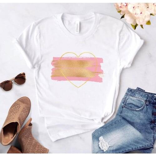 Fun Beautiful Heart Shaped Love Printed T shirt Round Neck Short Sleeve Tops Tee Summer T-shirt 90S Girls Tshirt