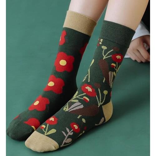 Spring and Autumn New Ladies Long Tube Socks Flowers Cartoon Tide Socks Asymmetric Socks AB Socks Letter Bear Compression Socks