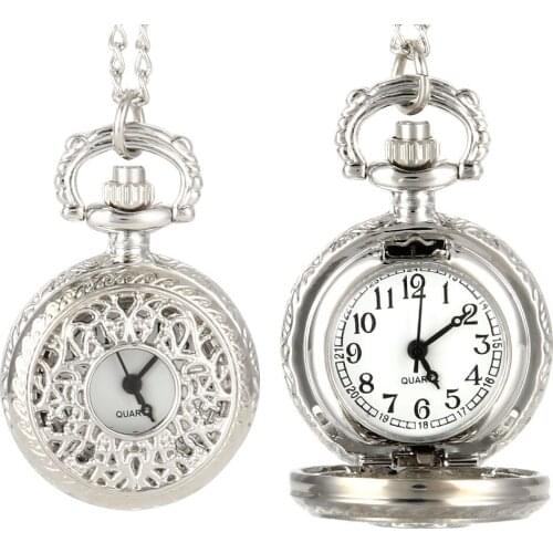 Vintage Women Quartz Pocket Watch Alloy Openable Hollow Out Flowers Lady Girl Sweater Chain Necklace Pendant Clock Gifts