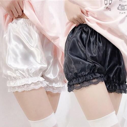 Women Imitation Silk Bloomers Ruffles Lace Trim Panties Victorian Pumpkin Shorts Summer Breathable Satin Knickers Pettipants