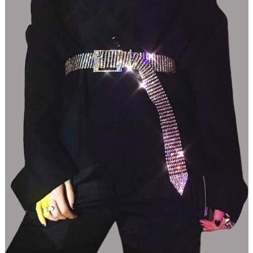 New Sparkly Full Rhinestone Metal Chain Belts Womens Diamond Chain Belt Female Buckle Crystal Waist Belt Bling Accessories