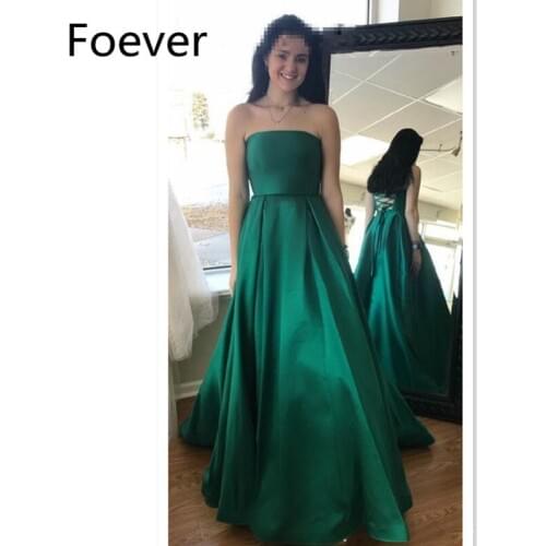 Cheap Prom Dresses A-line Off the Shoulder Satin Strapless Green Long Formal Evening Party Gown Simple Prom Dress 2019