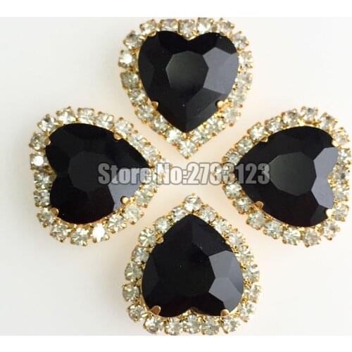 Gold bottom balck 12mm 10pcs/20pcs heart Crystal buckle,AAA Glass sew on rhinestones,diy/clothing accessories SKHJ02