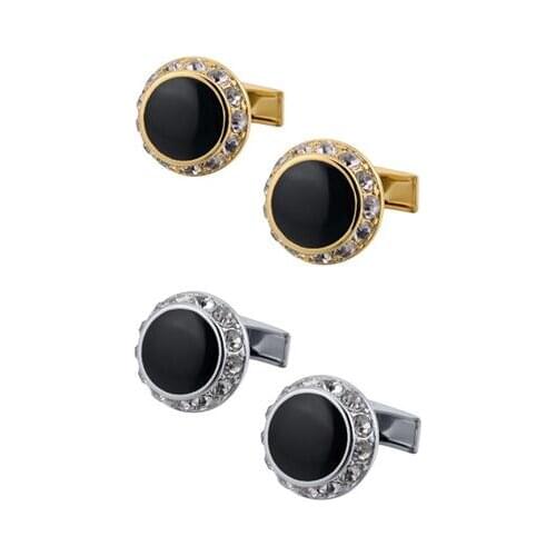 10pairs/lot Gold/Silver Round Crystal Cufflinks Business Wedding Rhinestone Shirt Cuff Links Mens Jewelry Gift Wholesale