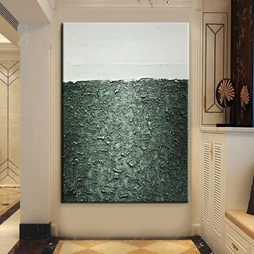 100% Hand-Painted Large Oil Painting Thick Texture Simple Abstract Wall Art Dark Green Decorative Murals Large Size Frameless