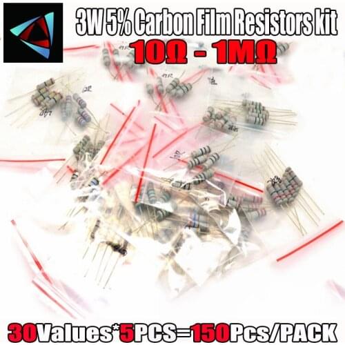 150Pcs 3W 5% 30 Values*5pcs Carbon Film Resistors 10 Ohm ~ 1M ohm 5% Metal Oxide Film Resistor kit