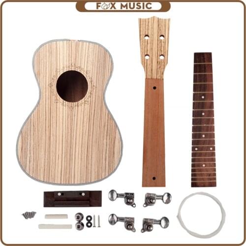 23 inch Ukulele DIY Zebrawood Hawaii Guitar DIY Kit Sapele Wood Body Rosewood Fingerboard W/ Pegs String Bridge Nut