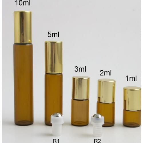 360pcs 1ml 2ml 3ml 5ml 10ml Empty Amber Roll on Bottles Essential Oil Bottles Small Glass Essential Oil Roller Bottle Personal