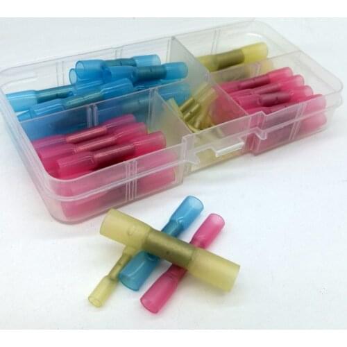 50pcs/set Heat Shrink Butt Crimp Terminals Insulated Electrical Wire Cable Connectors For26-10 AWG 0.25-6mm 4 Sizes Mixed