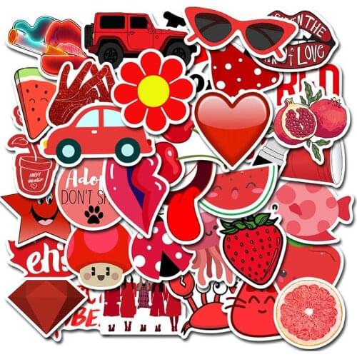 50Pcs Red Style Graffiti Sticker Cartoon Waterproof For Laptop Car Phone Luggage Bike Wall Decal Skateboard Toys Stickers