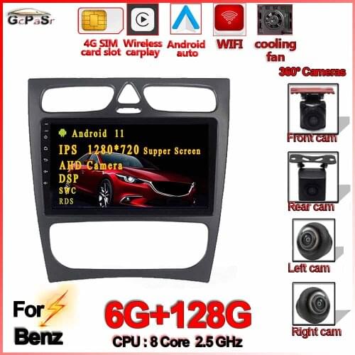 Android11 6G +128G Car Radio GPS DSP IPS 4G Multimedia Player For Mercedes-Benz/W209/W203/M/ML/W163/Viano/W639/Vito Navigation